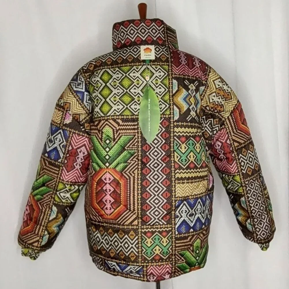 Farm Rio Puffer Jacket L Tropical Rauti Reversible Colorful Metallic WiNTER - Picture 13 of 14